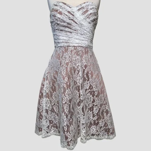 Handmade | Dresses | Cocktail Grad Bridesmaid Strapless Fit Flare Dress Cream Lace Brown Satin | Poshmark Handmade | Dresses | Cocktail Grad Bridesmaid Strapless Fit Flare Dress Cream Lace Brown Satin | Poshmark